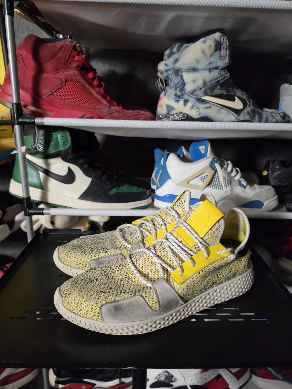 🔥 adidas Pharrell William HU V2 Yellow & Gray Knit Casual Athletic Sneakers